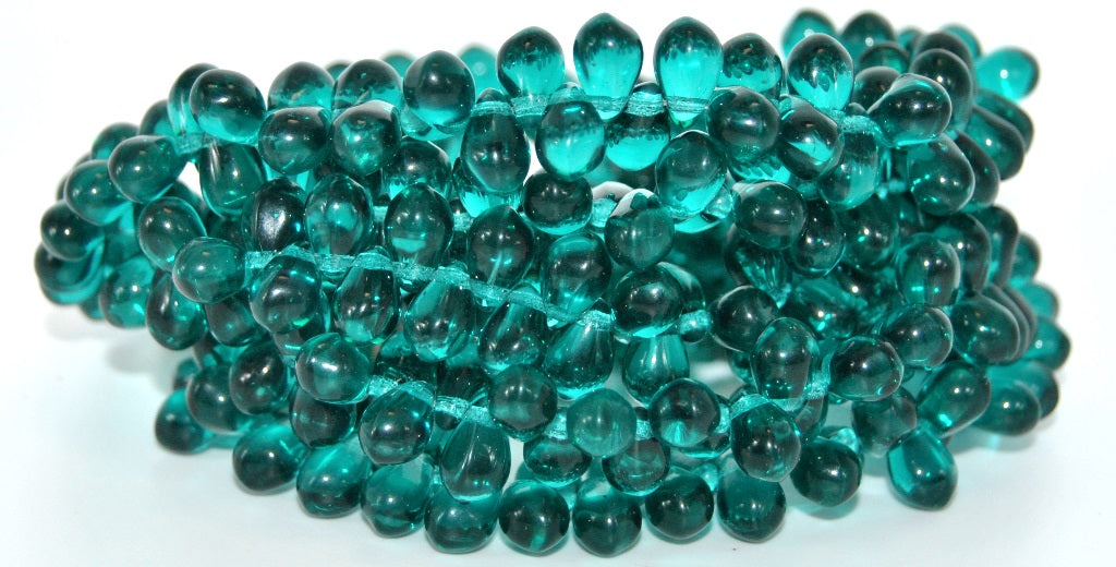 Pear Teardrop Pressed Glass Beads,Transparent Aqua (60230), Glass, Czech Republic