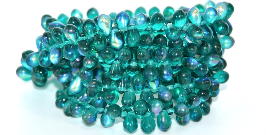 Pear Teardrop Pressed Glass Beads,Transparent Aqua Ab (60230-AB), Glass, Czech Republic