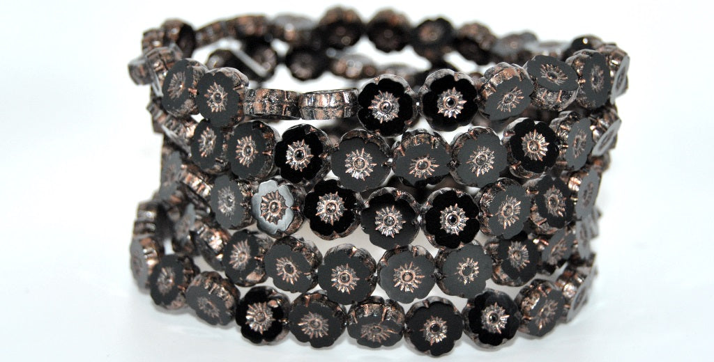 Table Cut Round Beads Hawaii Flowers,Black 86750 (23980-86750), Glass, Czech Republic