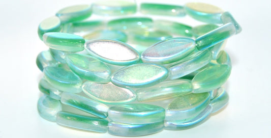 Boat Oval Pressed Glass Beads,Opal Green Ab 2Xside (52010100-AB-2XSIDE), Glass, Czech Republic