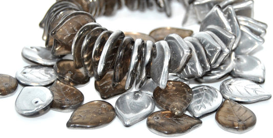Leaf Pressed Glass Beads,Transparent Brown Crystal Silver Half Coating (10210-27001), Glass, Czech Republic