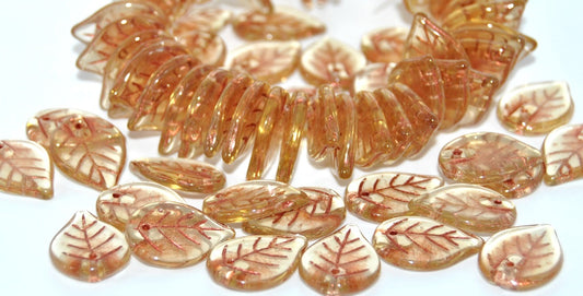 Leaf Pressed Glass Beads,Transparent Light Topaz Yellow 55307 (10020-55307), Glass, Czech Republic