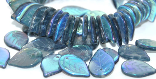 Leaf Pressed Glass Beads,Transparent Aqua Ab (60020-AB), Glass, Czech Republic