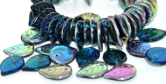 Leaf Pressed Glass Beads,Crystal Vitex (00030-VITEX), Glass, Czech Republic
