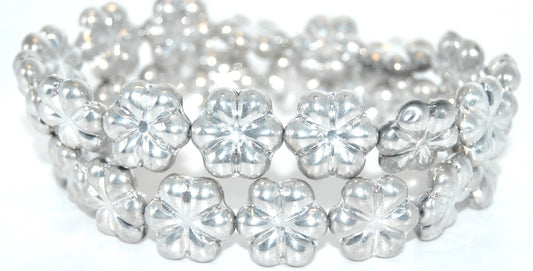 6-Petal Flower Pressed Glass Beads,Crystal Crystal Silver Half Coating 2Xside (00030-27001-2XSIDE), Glass, Czech Republic