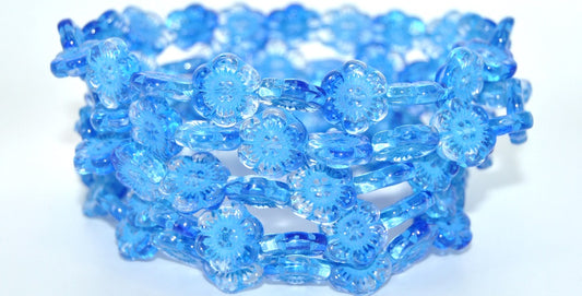 Flower Pressed Glass Beads,36028 Light Blue Lined (36028-46460), Glass, Czech Republic