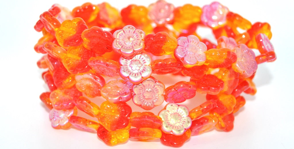 Flower Pressed Glass Beads,90068002 Ab (90068002-AB), Glass, Czech Republic