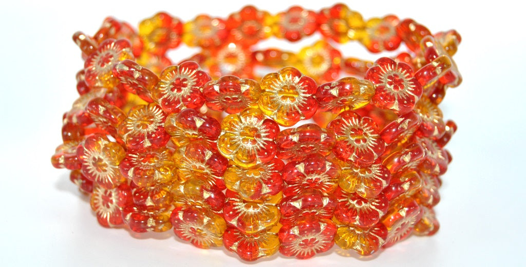 Flower Pressed Glass Beads,90068002 Gold Lined (90068002-54202), Glass, Czech Republic