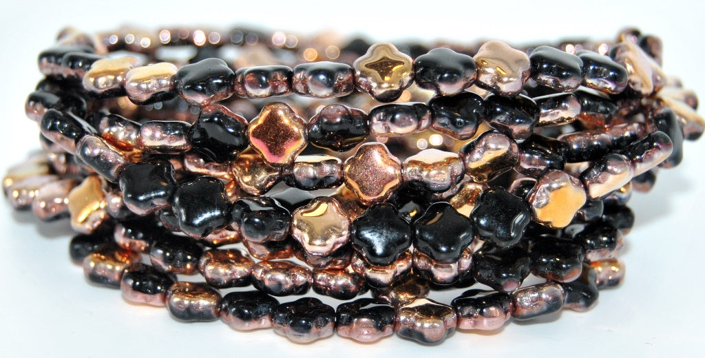 Cross Pressed Glass Beads,Black Rose Gold Capri (23980-27101), Glass, Czech Republic