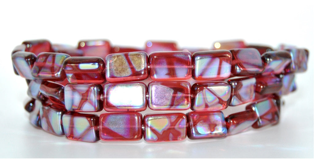 Rectangle Pressed Glass Beads,Transparent Red K1401 S2 (70350-K1401-S2), Glass, Czech Republic