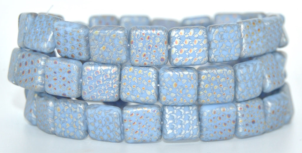 Flat Square Pressed Glass Beads,Blue K3301 (BLUE-K3301), Glass, Czech Republic