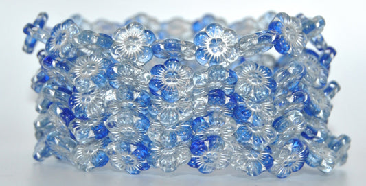 Flower Pressed Glass Beads,Transparent Blue Silver Lined (3001006-54201), Glass, Czech Republic