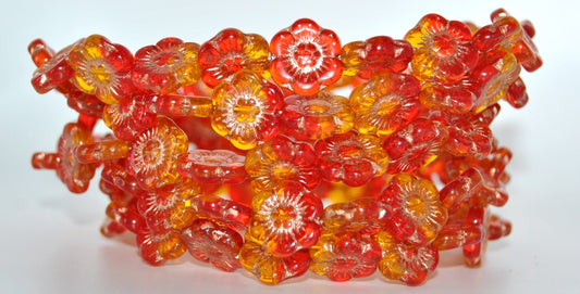 Flower Pressed Glass Beads,90068002 Copper Lined (90068002-54200), Glass, Czech Republic