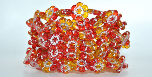 Flower Pressed Glass Beads,90068002 Silver Lined (90068002-54201), Glass, Czech Republic