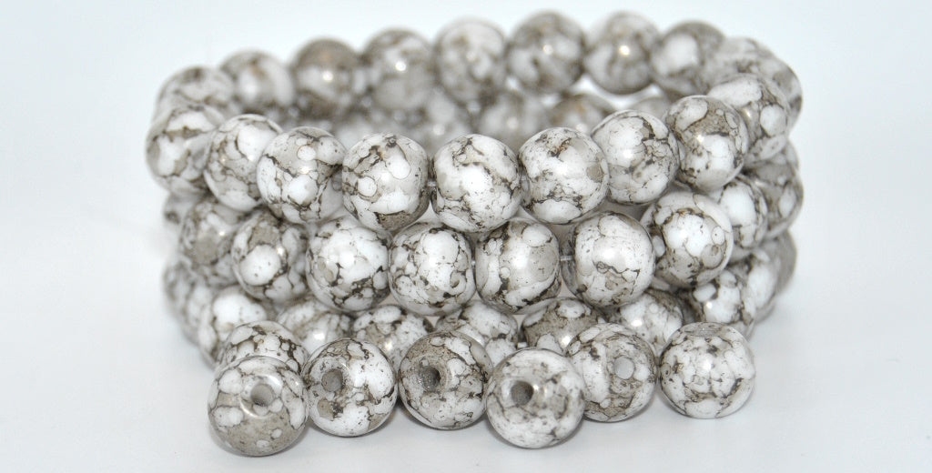 Round Pressed Glass Beads Druck with Big Hole,White 15449 (02010-15449), Glass, Czech Republic