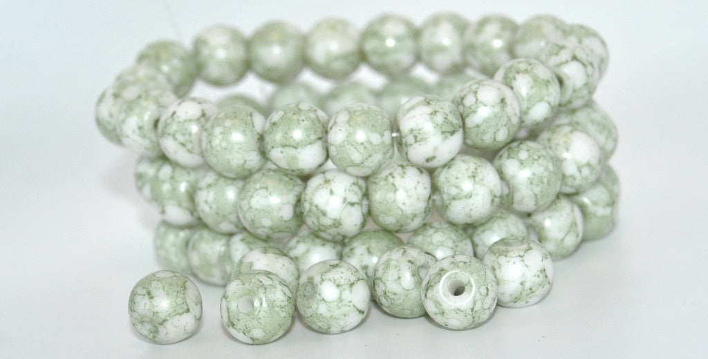 Round Pressed Glass Beads Druck with Big Hole,White 15454 (02010-15454), Glass, Czech Republic