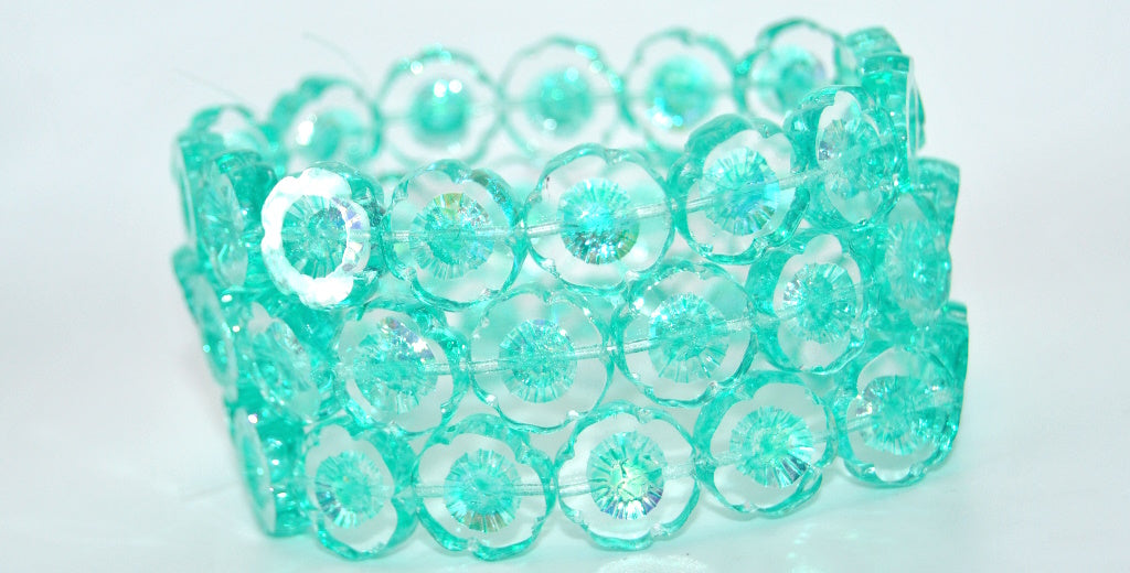 Table Cut Round Beads Hawaii Flowers,Crystal 34309 Ab (00030-34309-AB), Glass, Czech Republic