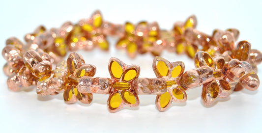 Table Cut Butterfly Beads,Transparent Yellow 2 Rose Gold Capri 2X (80020-2-27101-2X), Glass, Czech Republic