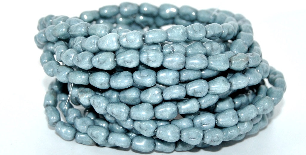 Shaped Pressed Glass Beads,White Luster Blue Full Coated (02010-14464), Glass, Czech Republic