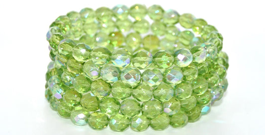 Fire Polished Round Faceted Beads,Emerald Green Ab (50120-AB), Glass, Czech Republic