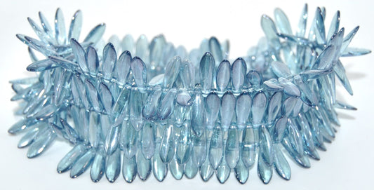 Dagger Pressed Glass Beads,Crystal Luster Blue Full Coated (00030-14464), Glass, Czech Republic