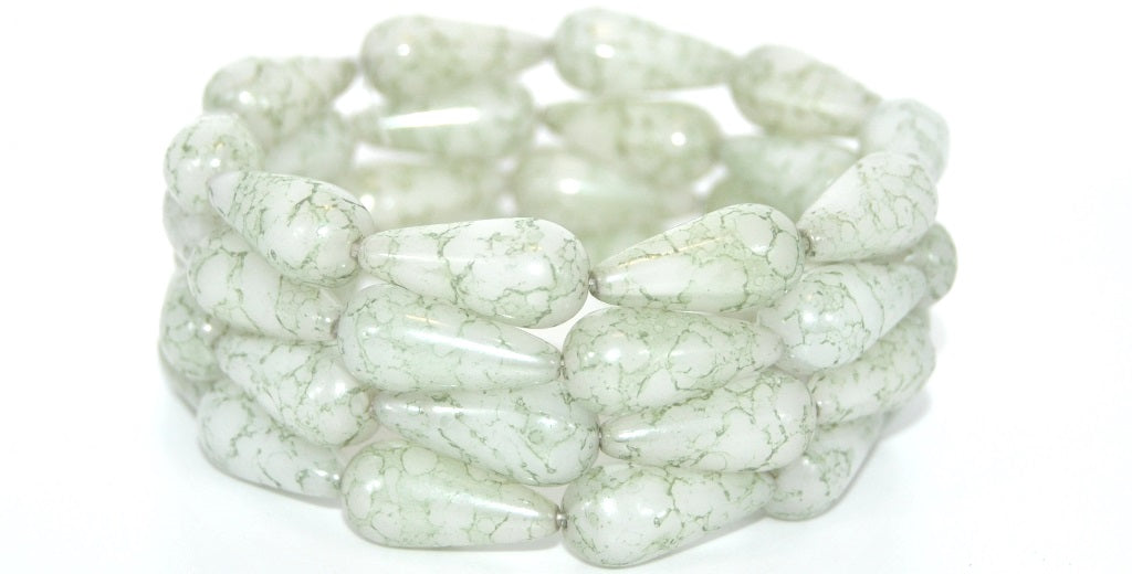 Pear Drop Pressed Glass Beads,Opal White 15454 (01000-15454), Glass, Czech Republic