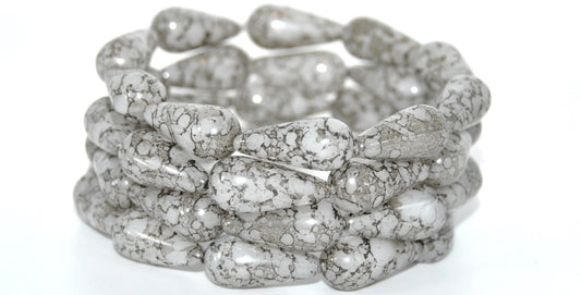 Pear Drop Pressed Glass Beads,Opal White 15449 (01000-15449), Glass, Czech Republic