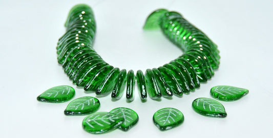 Leaf Pressed Glass Beads,Transparent Green 43801 (50130-43801), Glass, Czech Republic