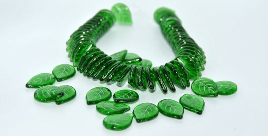 Leaf Pressed Glass Beads,Transparent Green 43813 (50130-43813), Glass, Czech Republic