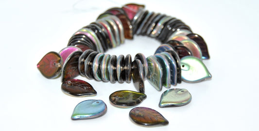 Leaf Pressed Glass Beads,Transparent Brown Vitrail (10220-VITRAIL), Glass, Czech Republic