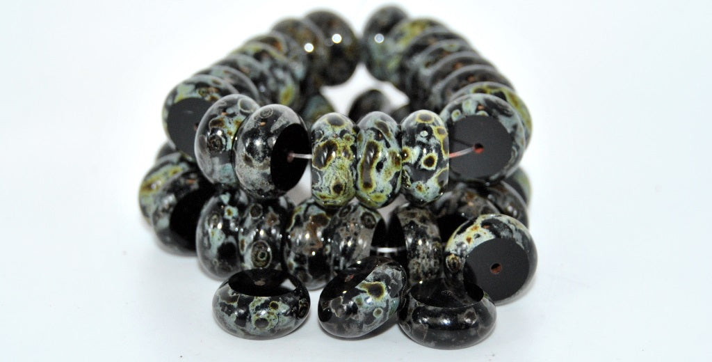 Table Cut Round Beads,Black Travertin (23980-86800), Glass, Czech Republic