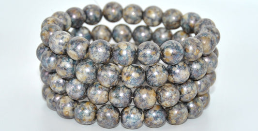 Round Pressed Glass Beads Druck,Senegal Blue (15664), Glass, Czech Republic