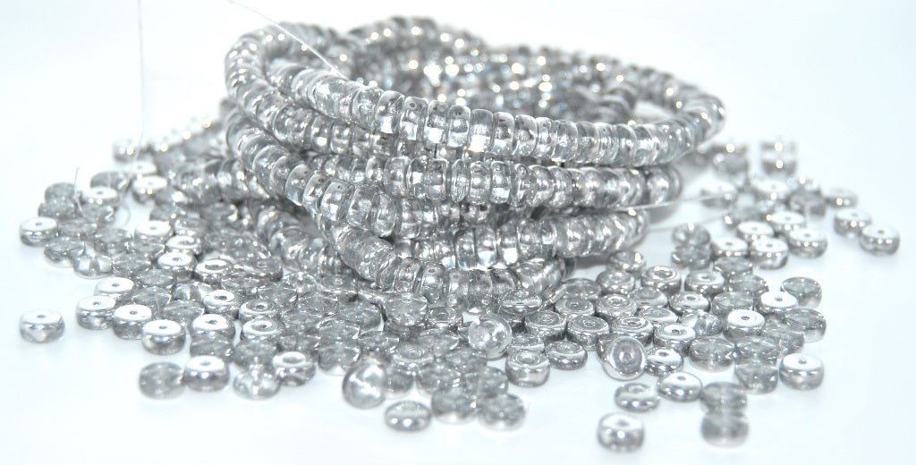 Flat Round Wheel Pressed Glass Beads,Crystal Crystal Silver Half Coating (00030-27001), Glass, Czech Republic