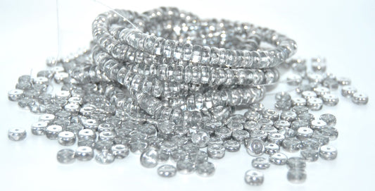 Flat Round Wheel Pressed Glass Beads,Crystal Crystal Silver Half Coating (00030-27001), Glass, Czech Republic
