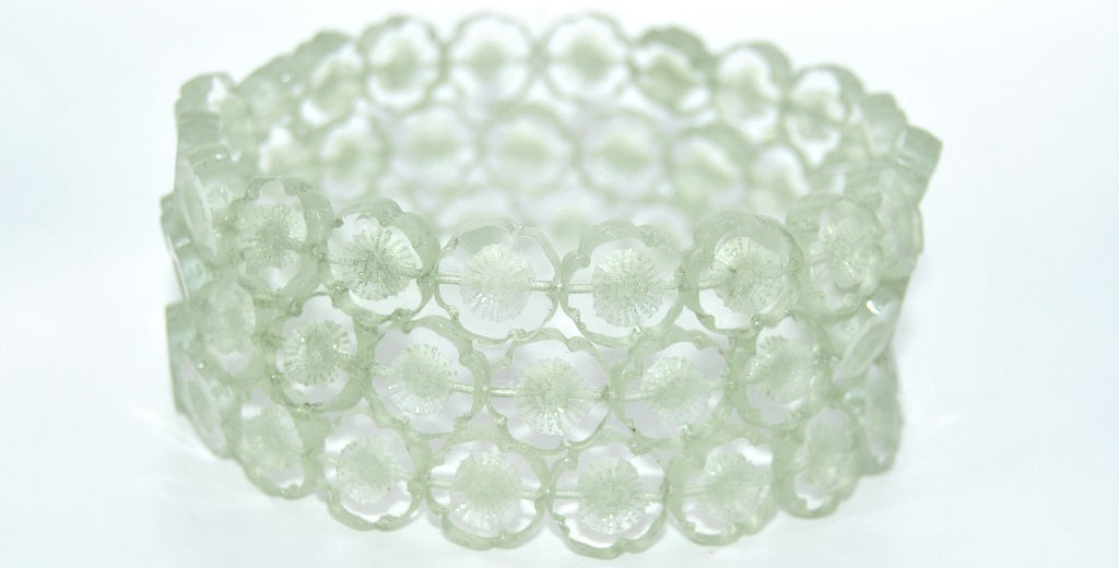 Table Cut Round Beads Hawaii Flowers,Crystal Luster Green Full Coated Mat (00030-14457-MAT), Glass, Czech Republic