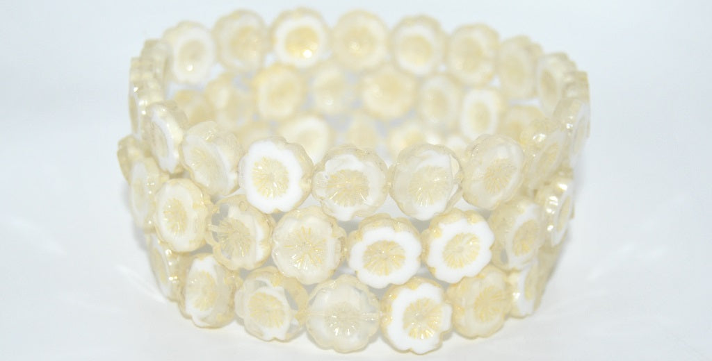 Table Cut Round Beads Hawaii Flowers,Mix Crystal White Luster Yellow Full Coated (06008-14483), Glass, Czech Republic