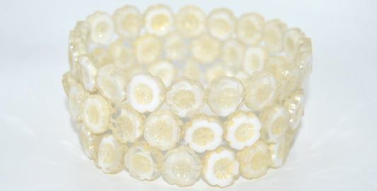 Table Cut Round Beads Hawaii Flowers,Mix Crystal White Luster Yellow Full Coated (06008-14483), Glass, Czech Republic