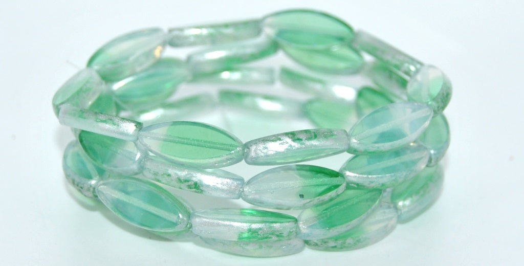 Table Cut Oval Boat Beads,Opal Aqua 86700 (61100100-86700), Glass, Czech Republic