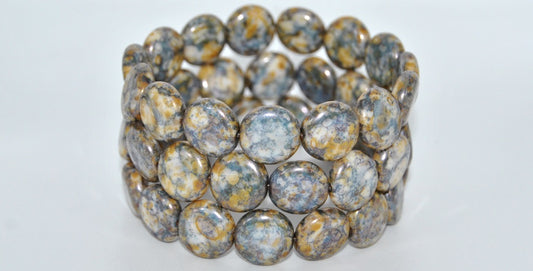 Flat Round Coin Pressed Glass Beads,Senegal Blue (15664), Glass, Czech Republic