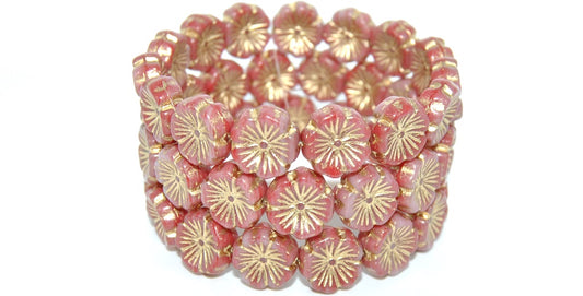 Hawaii Flower Pressed Glass Beads,Green Purple Gold Lined (95000-54202), Glass, Czech Republic