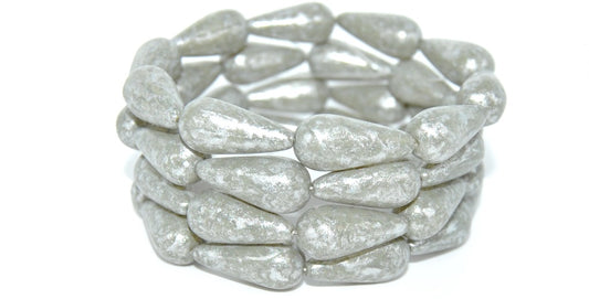 Pear Drop Pressed Glass Beads,White 84312 34301 (02010-84312-34301), Glass, Czech Republic