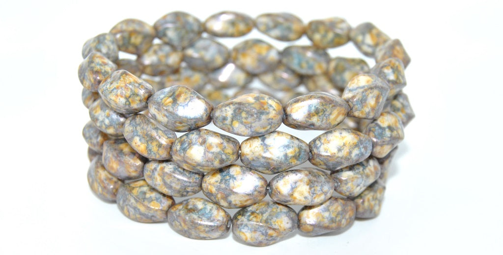 Twisted Oval Pressed Glass Beads, Senegal Blue (15664), Glass, Czech Republic