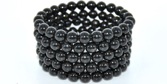 Round Pressed Glass Beads Druck,8 Black Wax (8-BLACK-WAX), Glass, Czech Republic