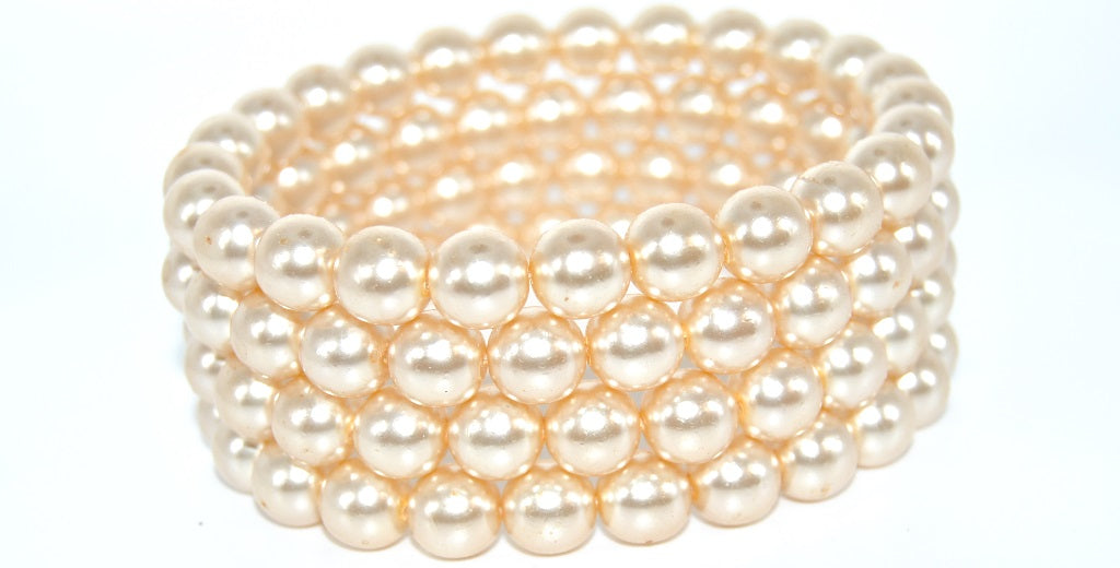 Round Pressed Glass Beads Druck,10 Cream Wax 1 (10-CREAM-WAX-1), Glass, Czech Republic