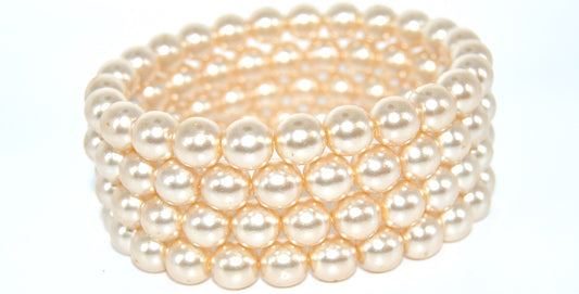 Round Pressed Glass Beads Druck,10 Cream Wax 1 (10-CREAM-WAX-1), Glass, Czech Republic