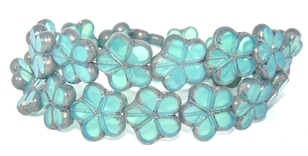 Table Cut Flower Beads,Opal Aqua Bronze (61010-14415), Glass, Czech Republic