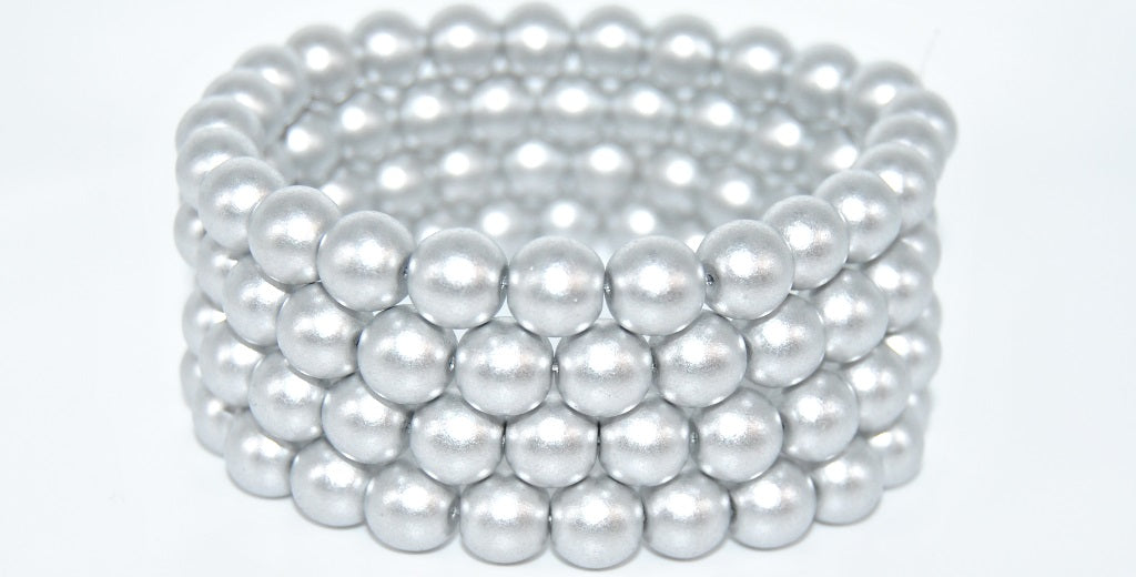 Round Pressed Glass Beads Druck,Silver Matte (01700), Glass, Czech Republic