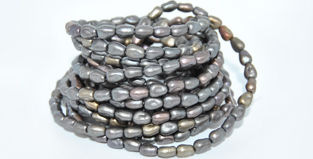 Shaped Pressed Glass Beads,Gray Gold Zink Metallic Iris (01670), Glass, Czech Republic