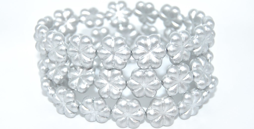 6-Petal Flower Pressed Glass Beads,Silver Matte (01700), Glass, Czech Republic