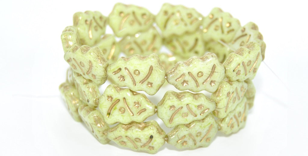 Christmas Tree Decorated Pressed Glass Beads,White 34310 Gold Lined (02010-34310-54202), Glass, Czech Republic